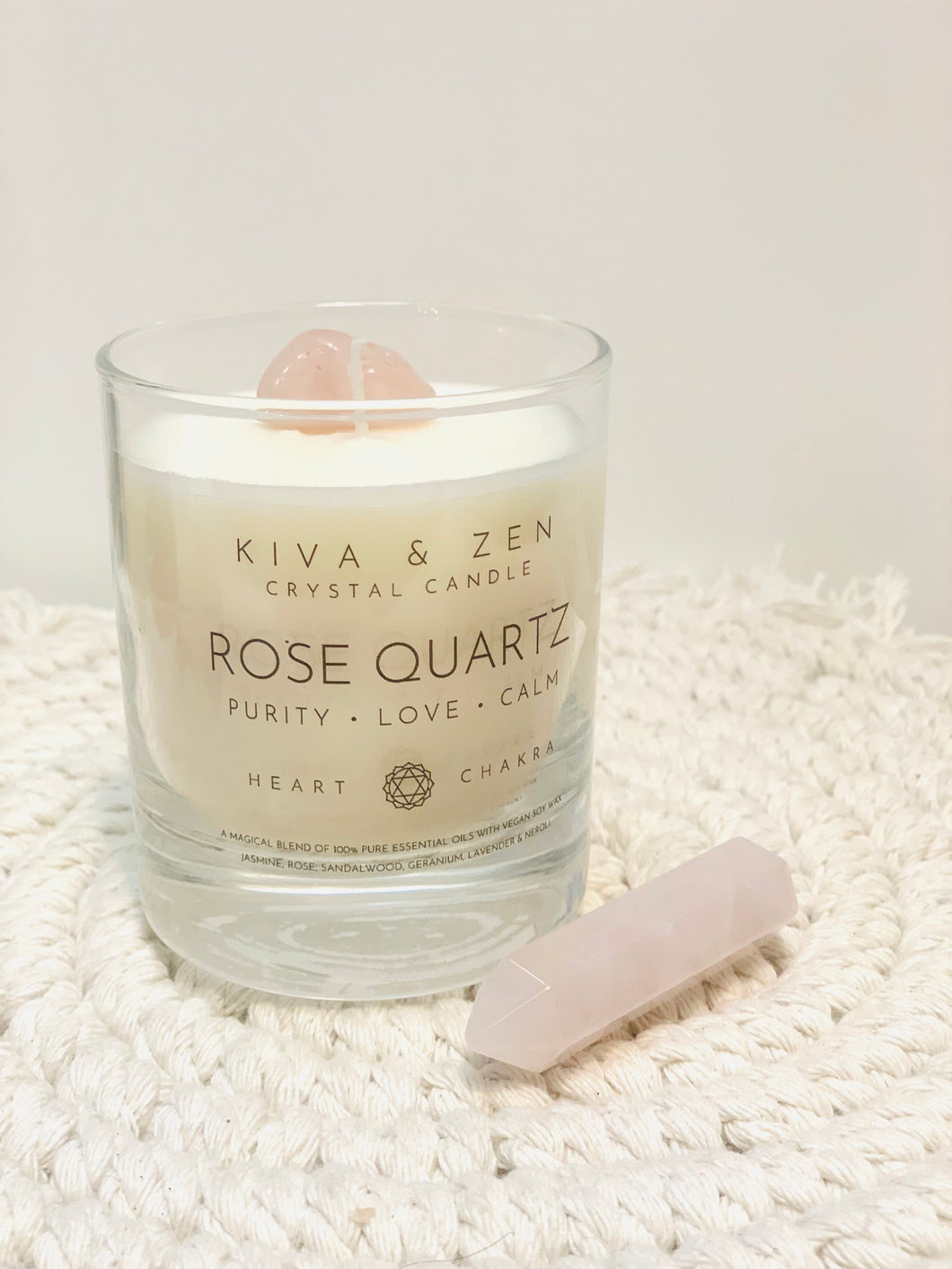 Heart Chakra Candle - Rose Quartz Crystal