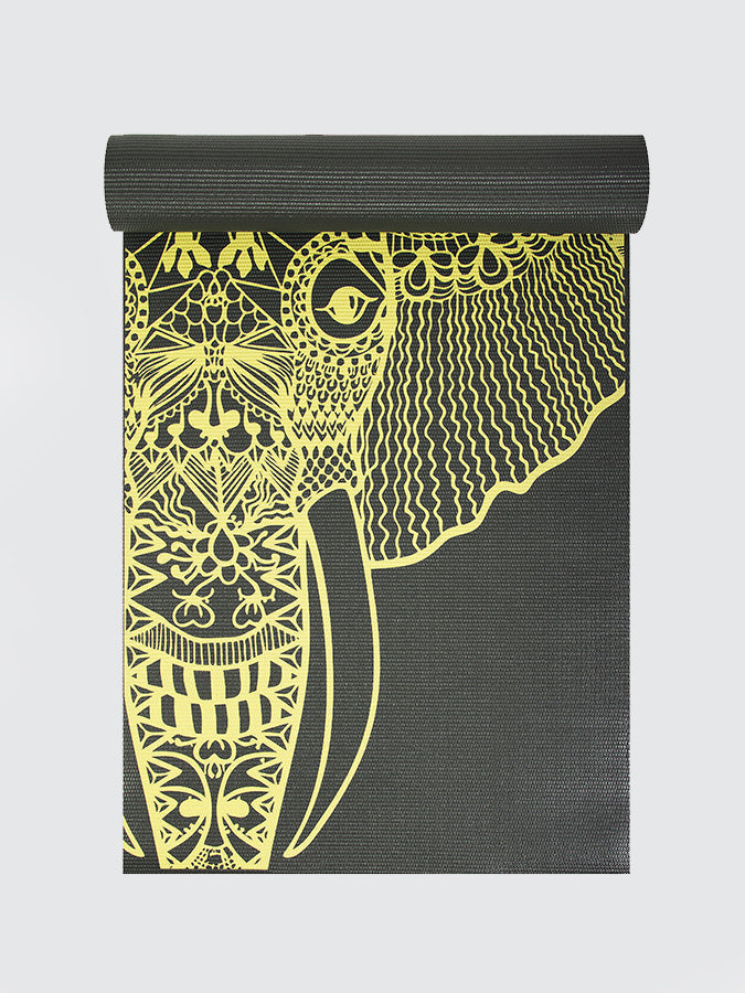 Yellow Elephant Yoga Mat - Grey & Yellow